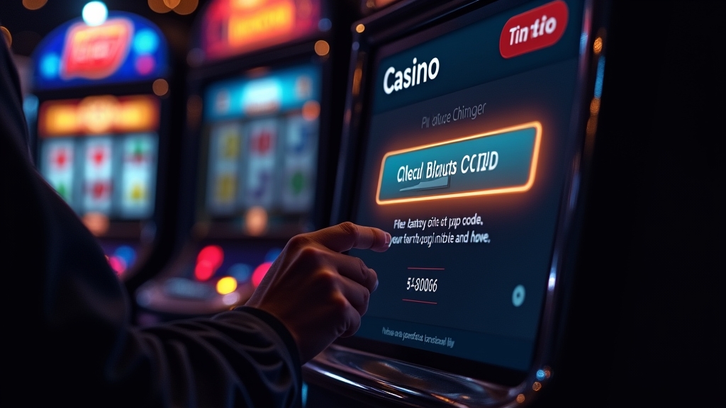 Casino cashier screen with a promo code field and a player entering a bonus code
